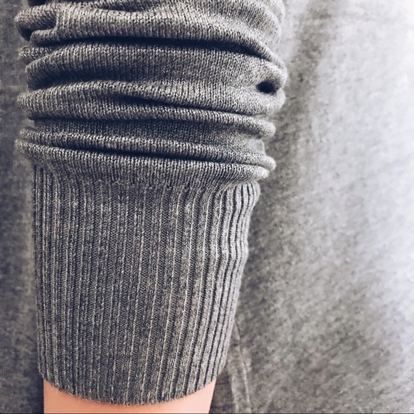 Ribbed Trim Soft Cozy Knit Long Cardigan Gray - Picture 5 of 6